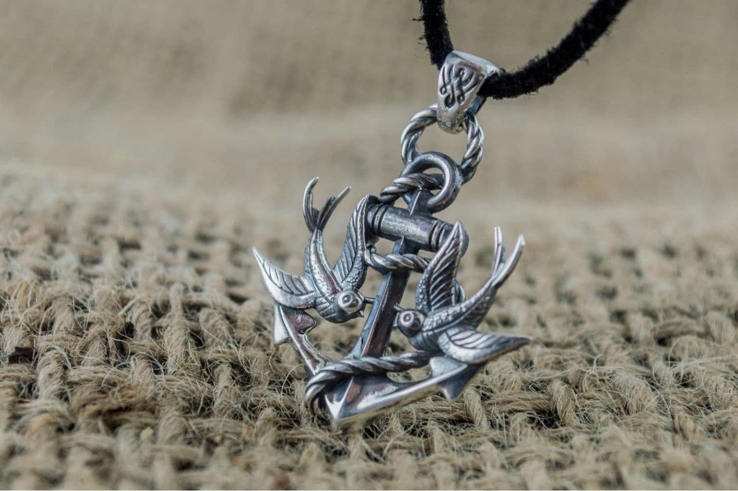 Anchor with Birds Pendant Sterling Silver Unique Handmade Jewelry - vikingworkshop