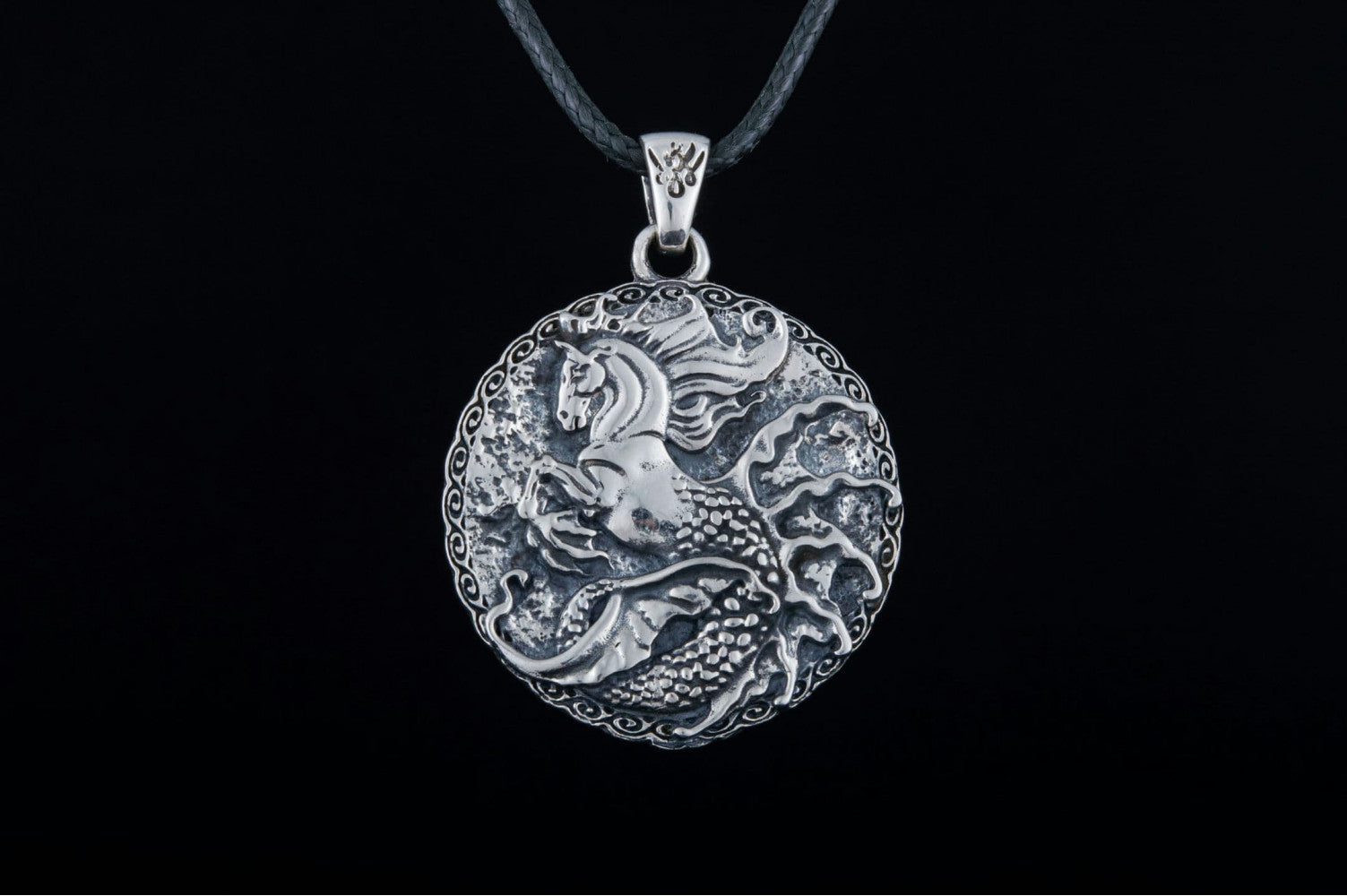 Hippocampus Mythology Sterling Silver Pendant Handmade Viking Jewelry - vikingworkshop