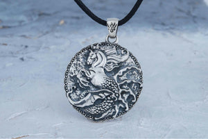 Hippocampus Mythology Sterling Silver Pendant Handmade Viking Jewelry - vikingworkshop