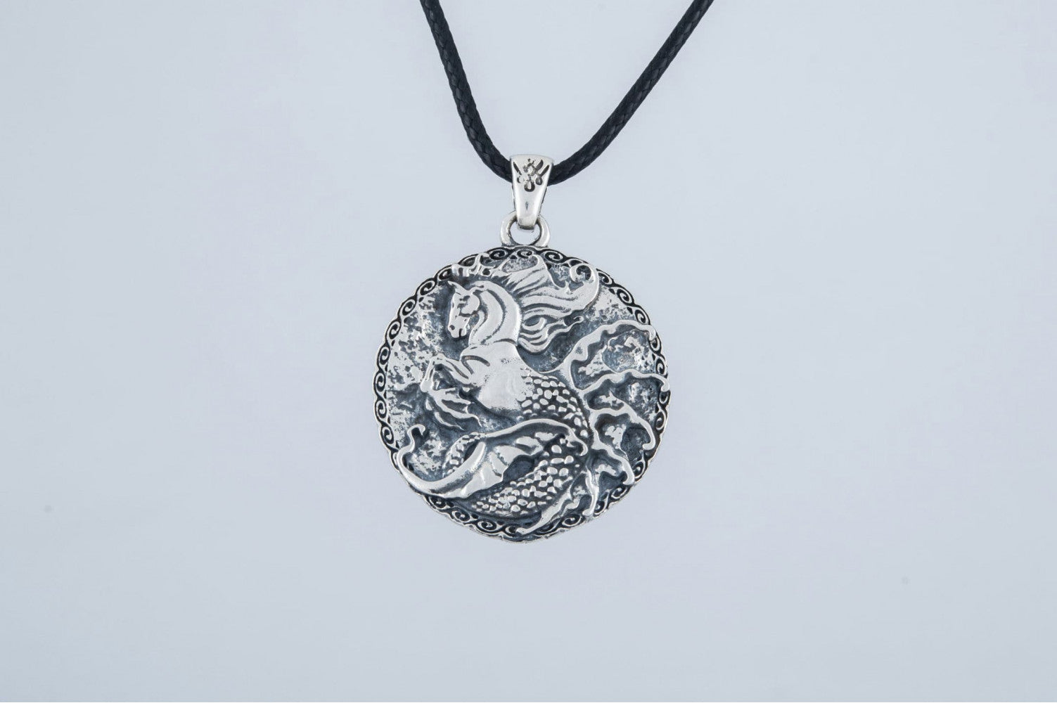 Hippocampus Mythology Sterling Silver Pendant Handmade Viking Jewelry - vikingworkshop