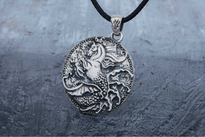 Hippocampus Mythology Sterling Silver Pendant Handmade Viking Jewelry - vikingworkshop