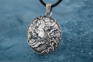 Hippocampus Mythology Sterling Silver Pendant Handmade Viking Jewelry - vikingworkshop