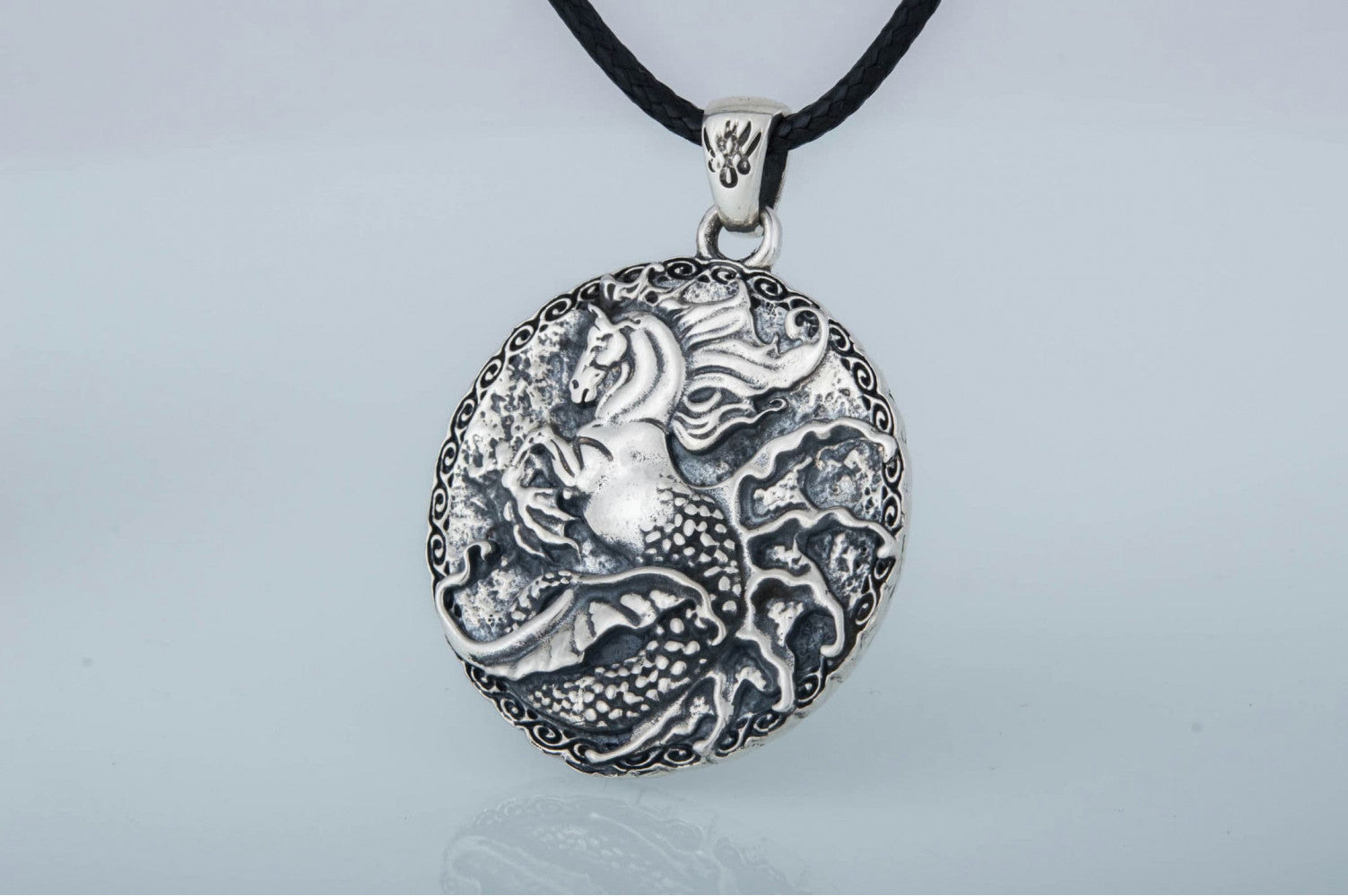 Hippocampus Mythology Sterling Silver Pendant Handmade Viking Jewelry - vikingworkshop