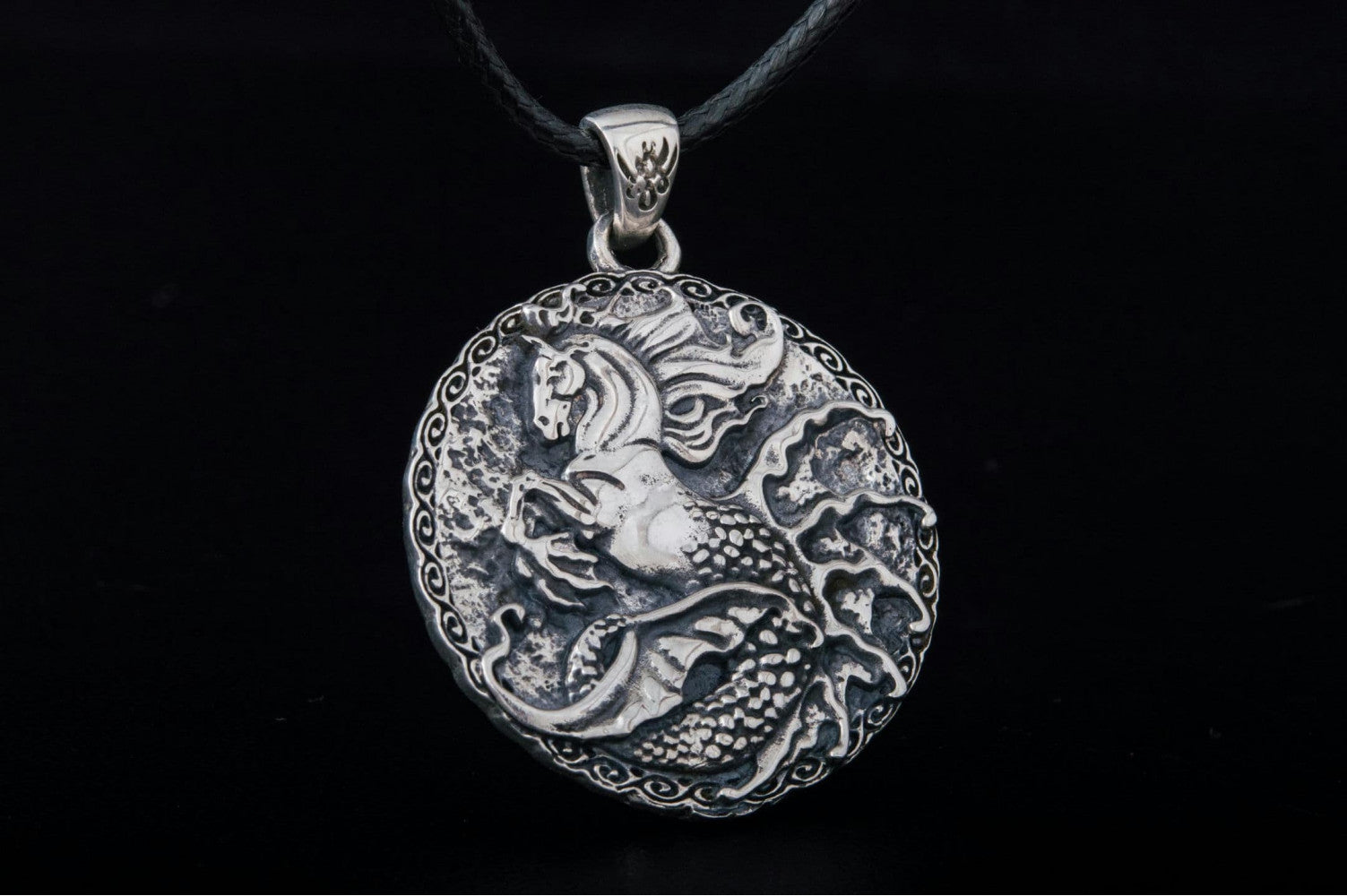 Hippocampus Mythology Sterling Silver Pendant Handmade Viking Jewelry - vikingworkshop