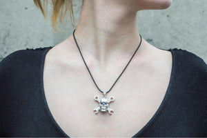 Skull with Wrench Pendant Sterling Silver Biker Jewelry - vikingworkshop