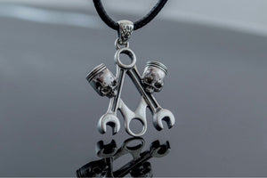 Skull with Forcers Pendant Sterling Silver Biker Jewelry - vikingworkshop