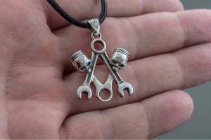 Skull with Forcers Pendant Sterling Silver Biker Jewelry - vikingworkshop