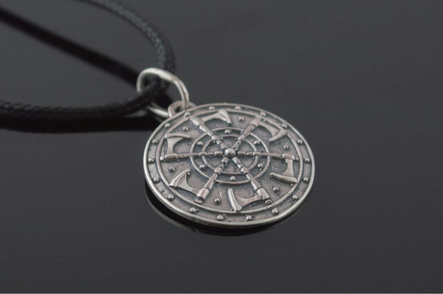 Kolovrat Pendant with Axe Symbol Sterling Silver Unique Jewelry - vikingworkshop