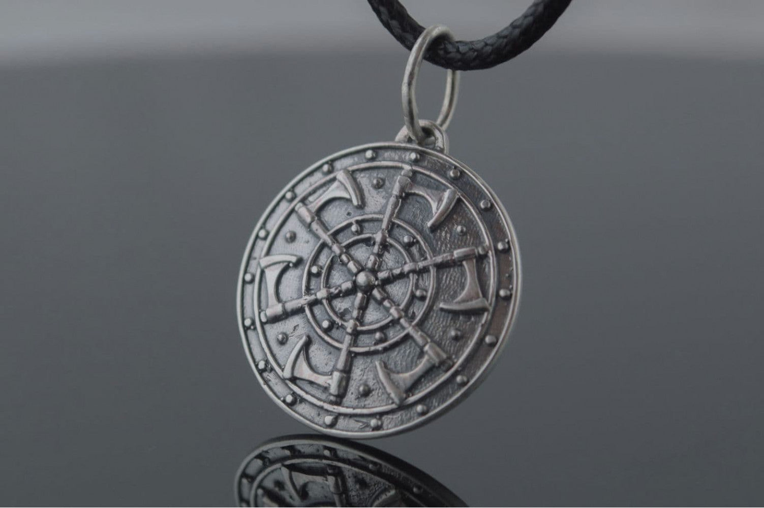 Kolovrat Pendant with Axe Symbol Sterling Silver Unique Jewelry - vikingworkshop