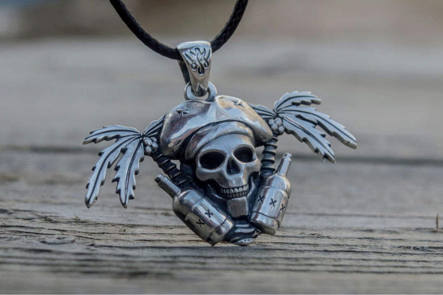 Pirate Skull Pendant Sterling Silver Unique Handmade Jewelry - vikingworkshop