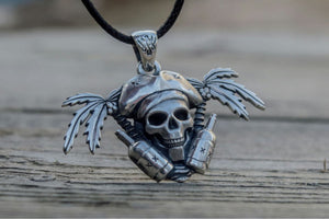 Pirate Skull Pendant Sterling Silver Unique Handmade Jewelry - vikingworkshop