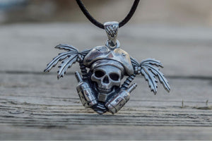 Pirate Skull Pendant Sterling Silver Unique Handmade Jewelry - vikingworkshop