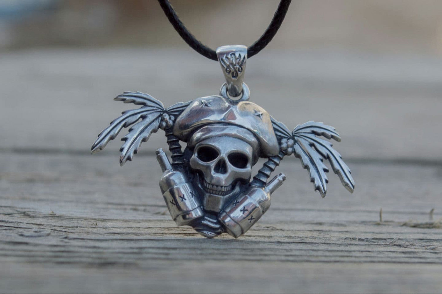 Pirate Skull Pendant Sterling Silver Unique Handmade Jewelry - vikingworkshop