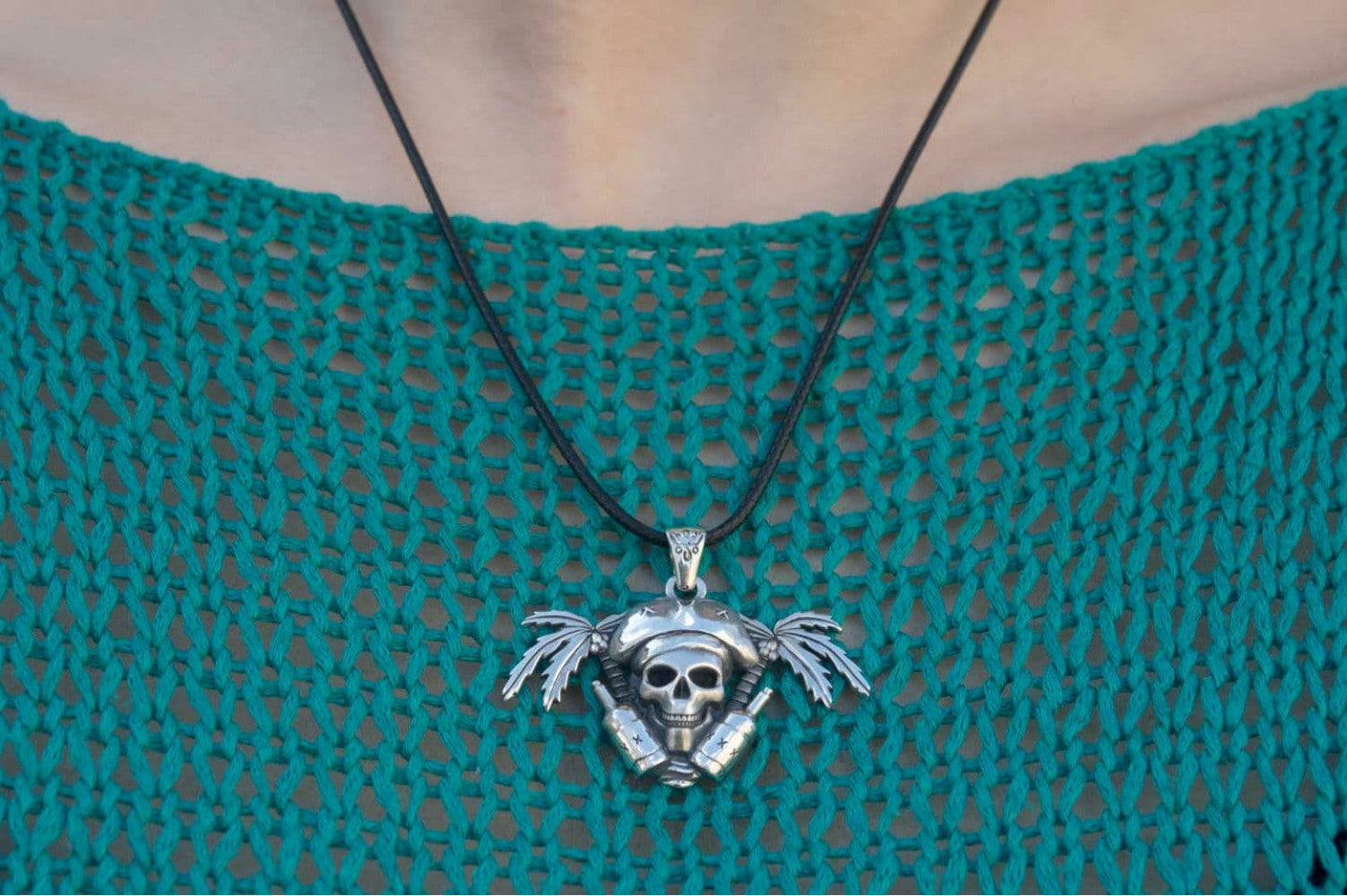 Pirate Skull Pendant Sterling Silver Unique Handmade Jewelry - vikingworkshop