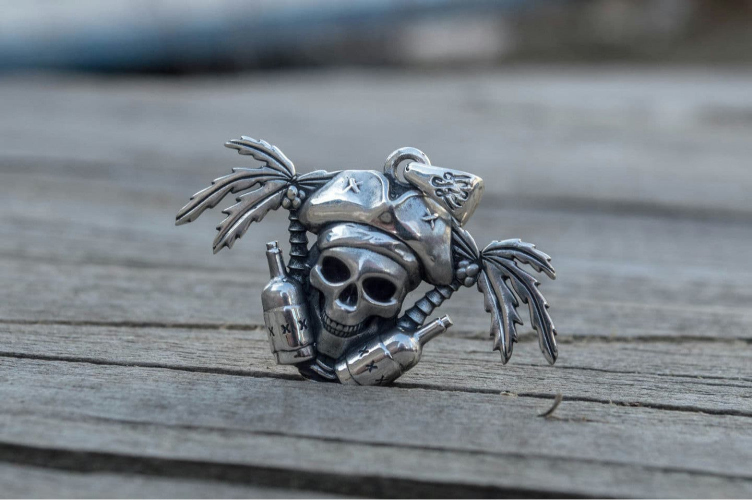 Pirate Skull Pendant Sterling Silver Unique Handmade Jewelry - vikingworkshop