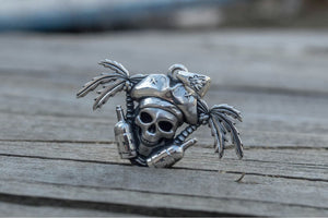 Pirate Skull Pendant Sterling Silver Unique Handmade Jewelry - vikingworkshop