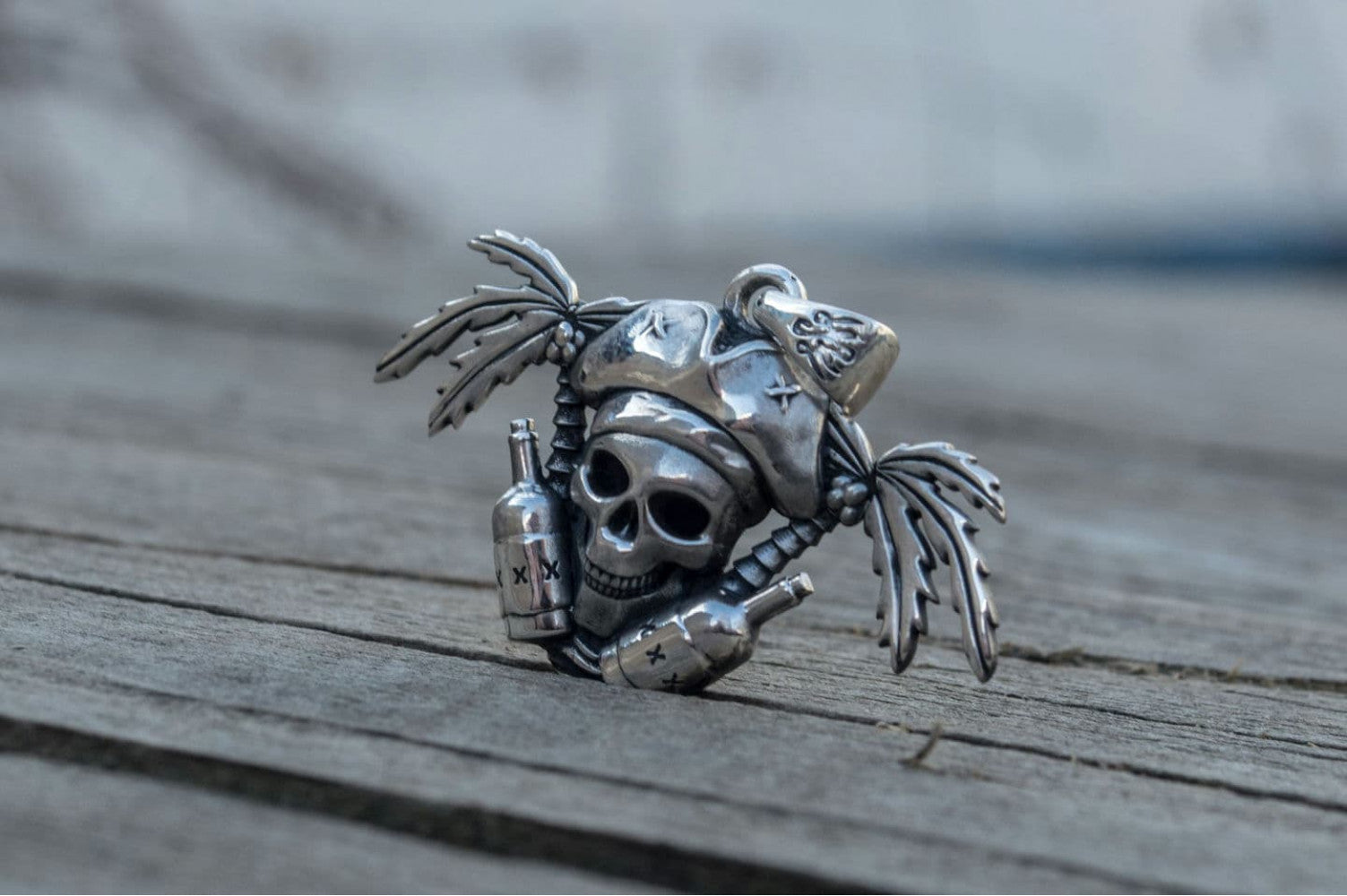 Pirate Skull Pendant Sterling Silver Unique Handmade Jewelry - vikingworkshop