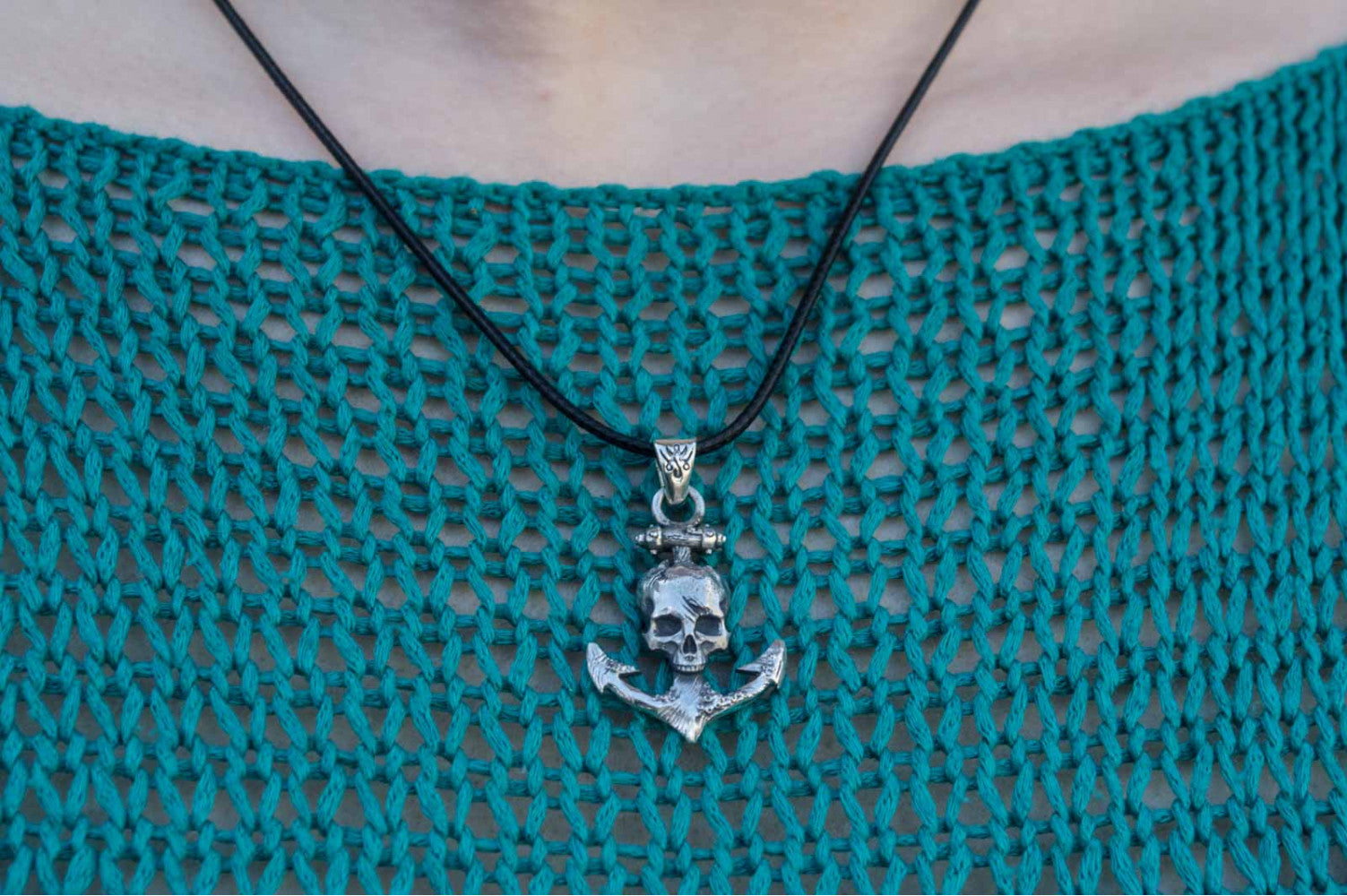 Anchor with Skull Pendant Sterling Silver Unique Handmade Jewelry - vikingworkshop