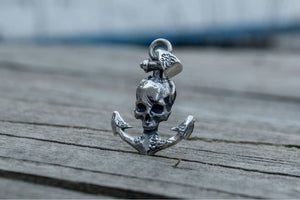 Anchor with Skull Pendant Sterling Silver Unique Handmade Jewelry - vikingworkshop