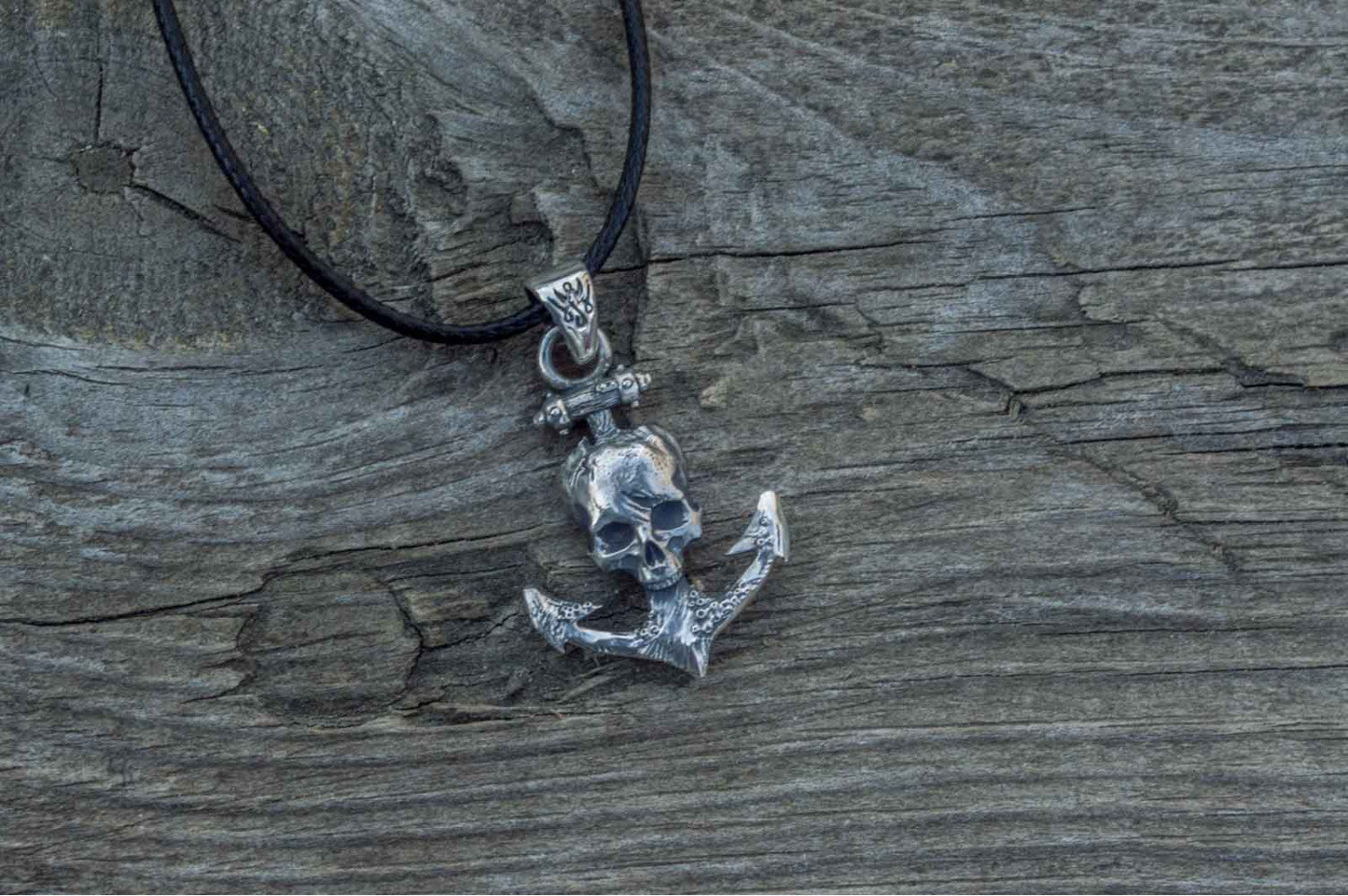 Anchor with Skull Pendant Sterling Silver Unique Handmade Jewelry - vikingworkshop