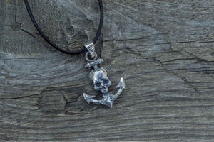 Anchor with Skull Pendant Sterling Silver Unique Handmade Jewelry - vikingworkshop