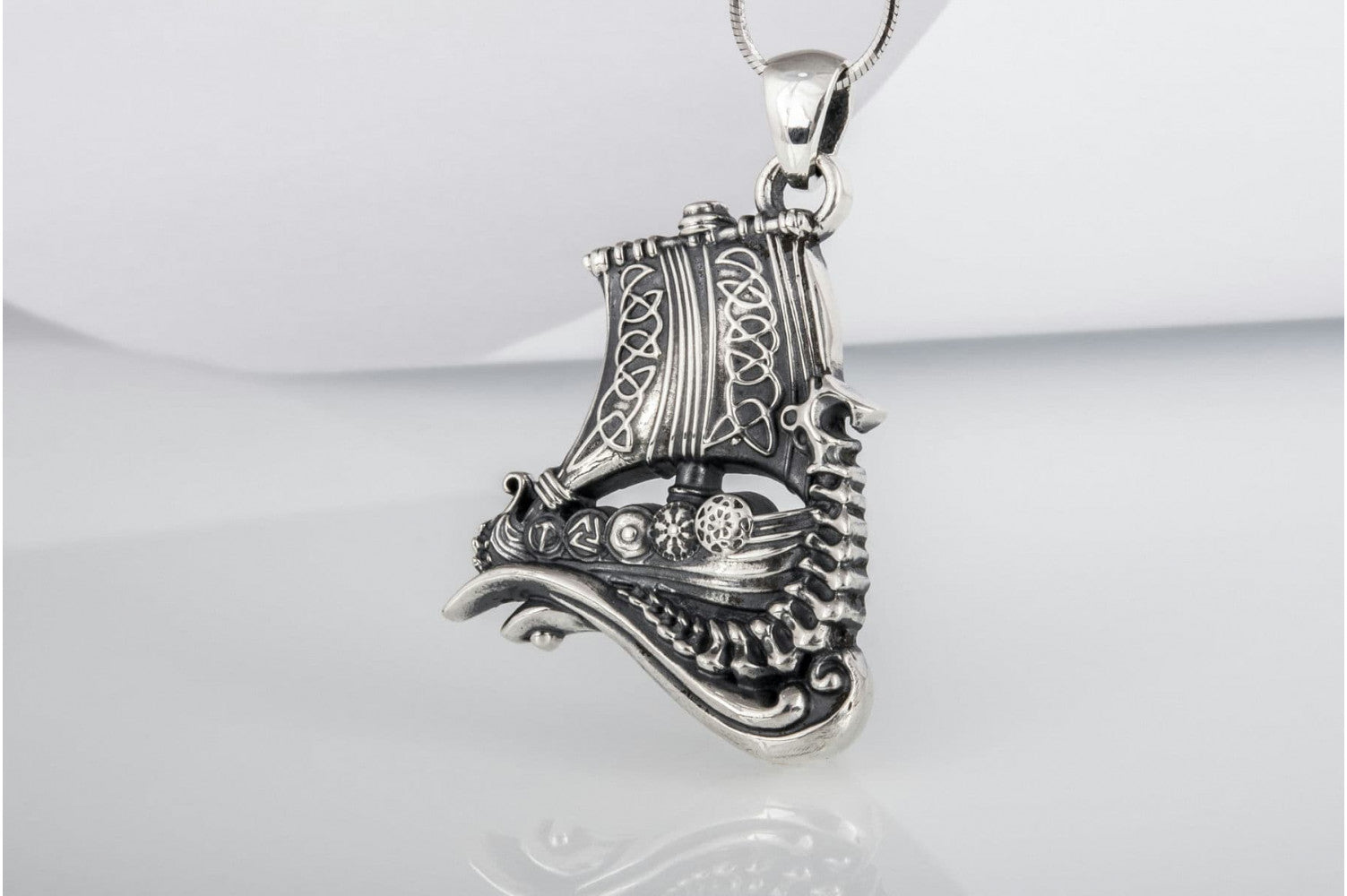 Drakkar Pendant with Viking Symbols Sterling Silver Jewelry - vikingworkshop