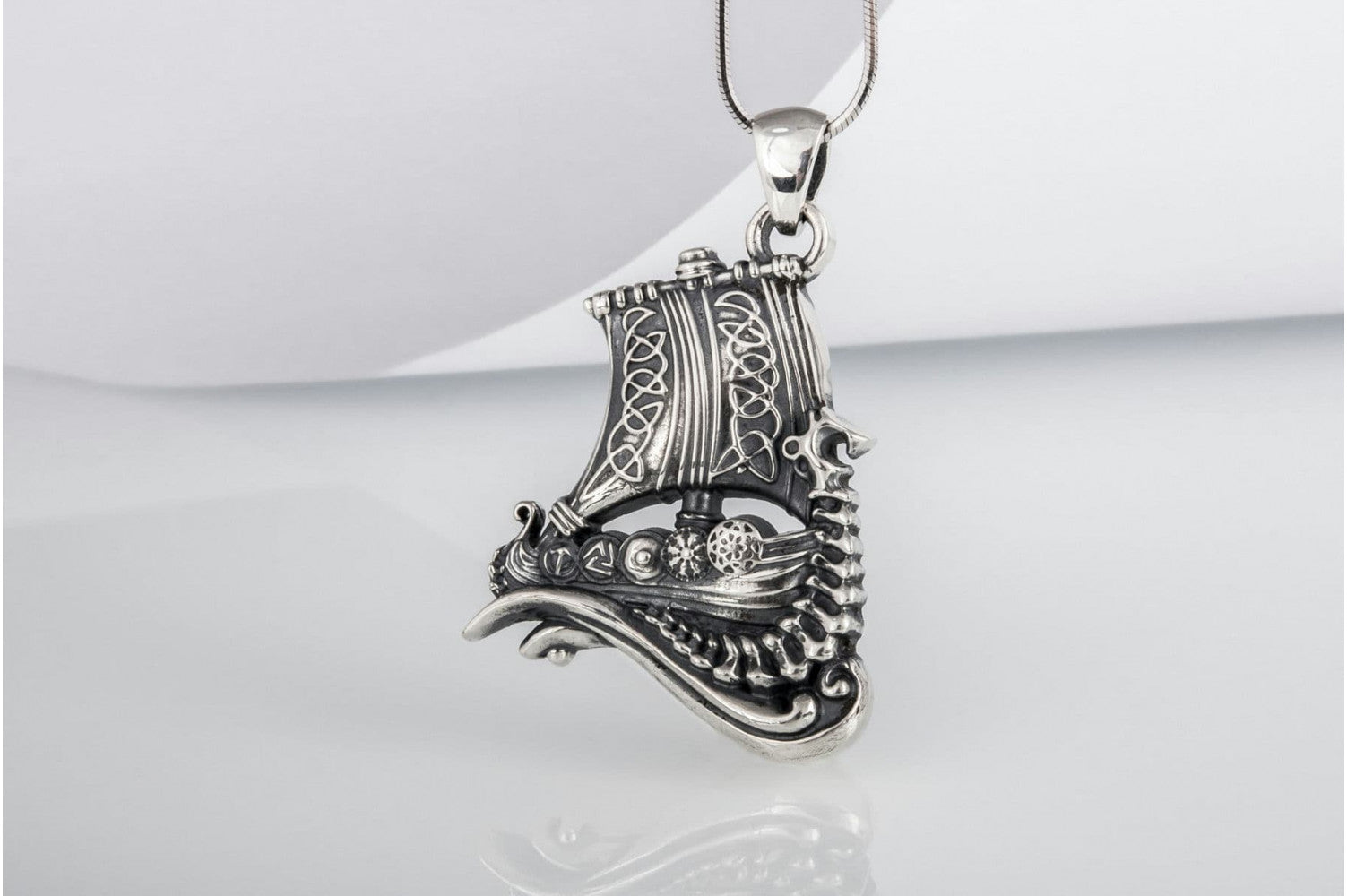 Drakkar Pendant with Viking Symbols Sterling Silver Jewelry - vikingworkshop