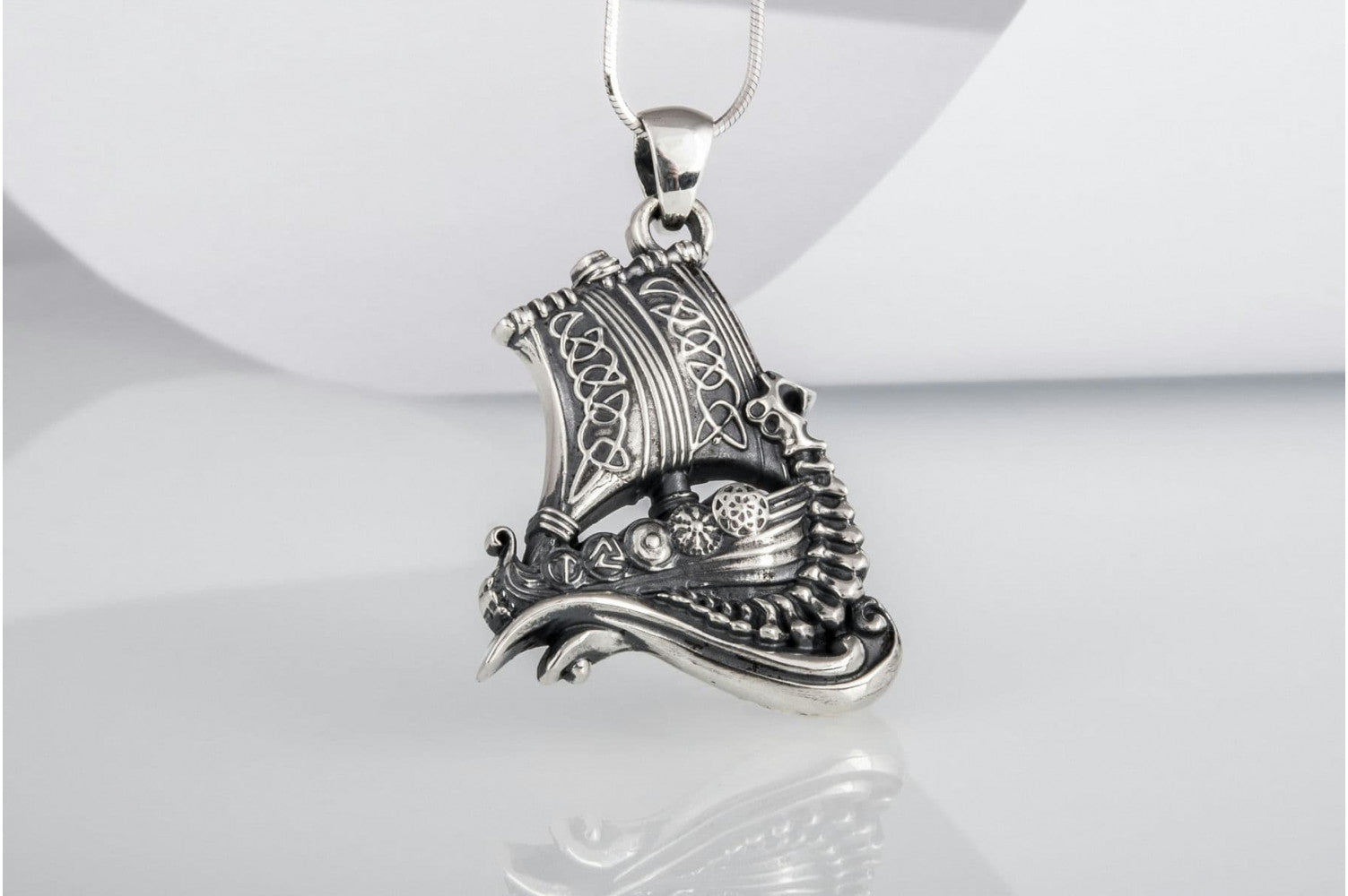 Drakkar Pendant with Viking Symbols Sterling Silver Jewelry - vikingworkshop