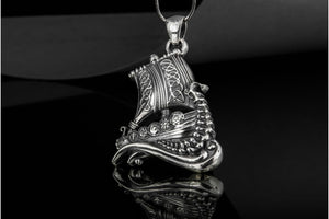 Drakkar Pendant with Viking Symbols Sterling Silver Jewelry - vikingworkshop