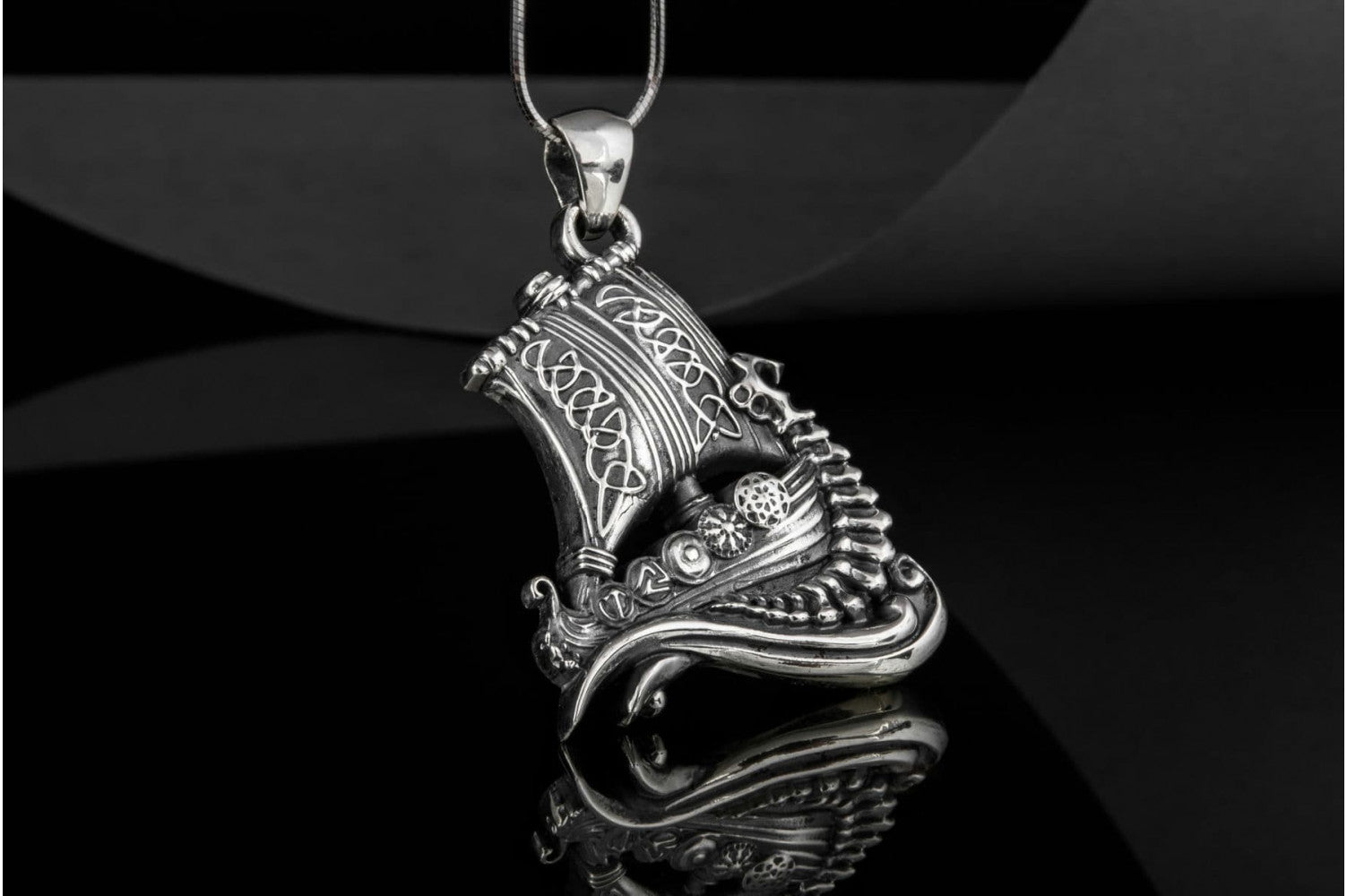 Drakkar Pendant with Viking Symbols Sterling Silver Jewelry - vikingworkshop