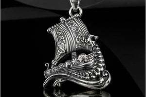 Drakkar Pendant with Viking Symbols Sterling Silver Jewelry - vikingworkshop