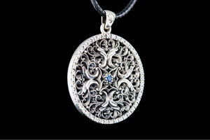 Flower Ornament Pendant with Cubic Zirconia Sterling Silver Jewelry - vikingworkshop