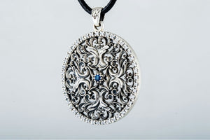 Flower Ornament Pendant with Cubic Zirconia Sterling Silver Jewelry - vikingworkshop