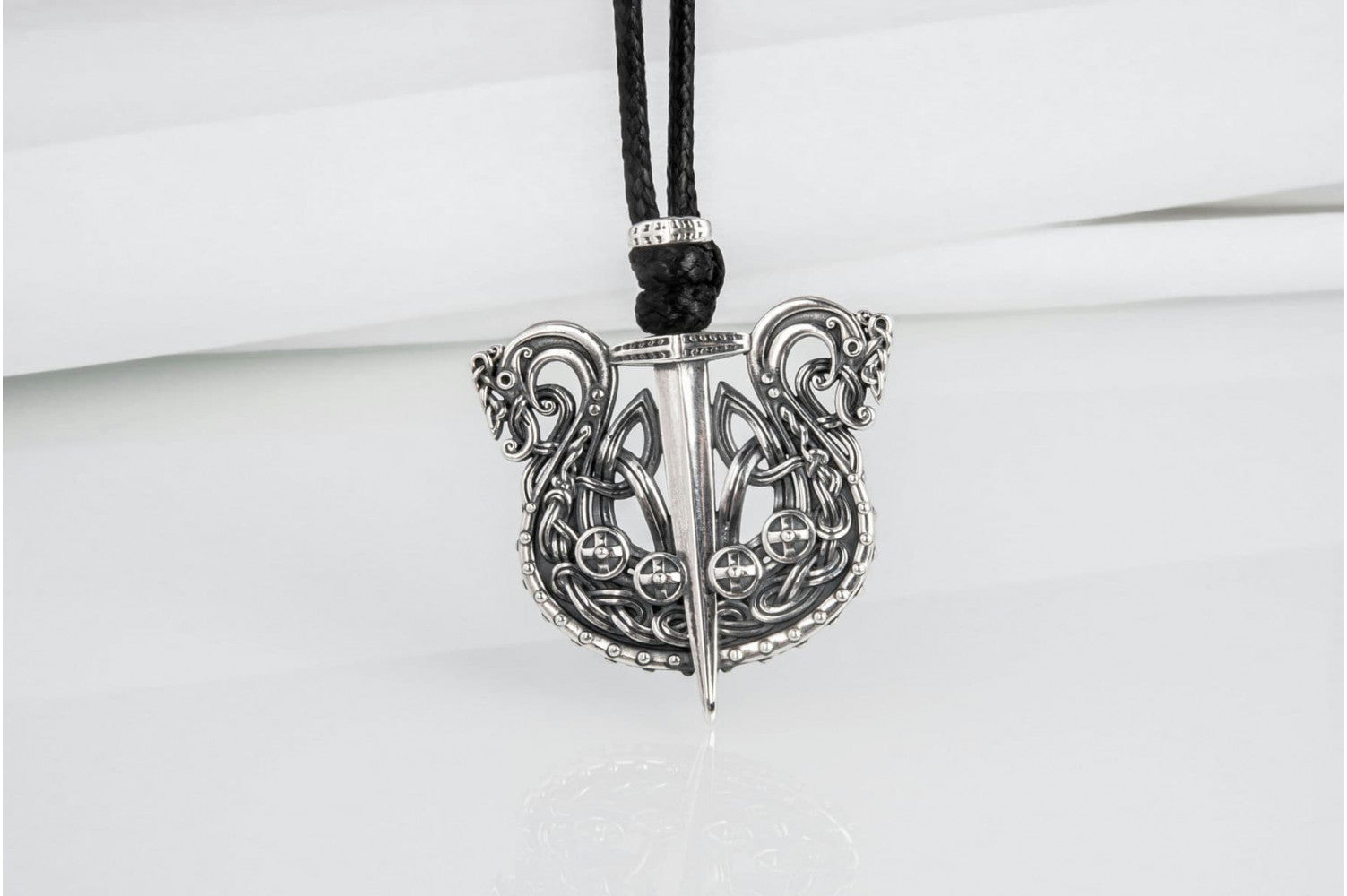 Unique Viking Drakkar with sword pendant, handmade sterling silver jewelry - vikingworkshop