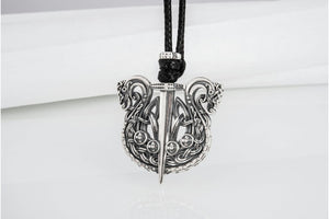 Unique Viking Drakkar with sword pendant, handmade sterling silver jewelry - vikingworkshop