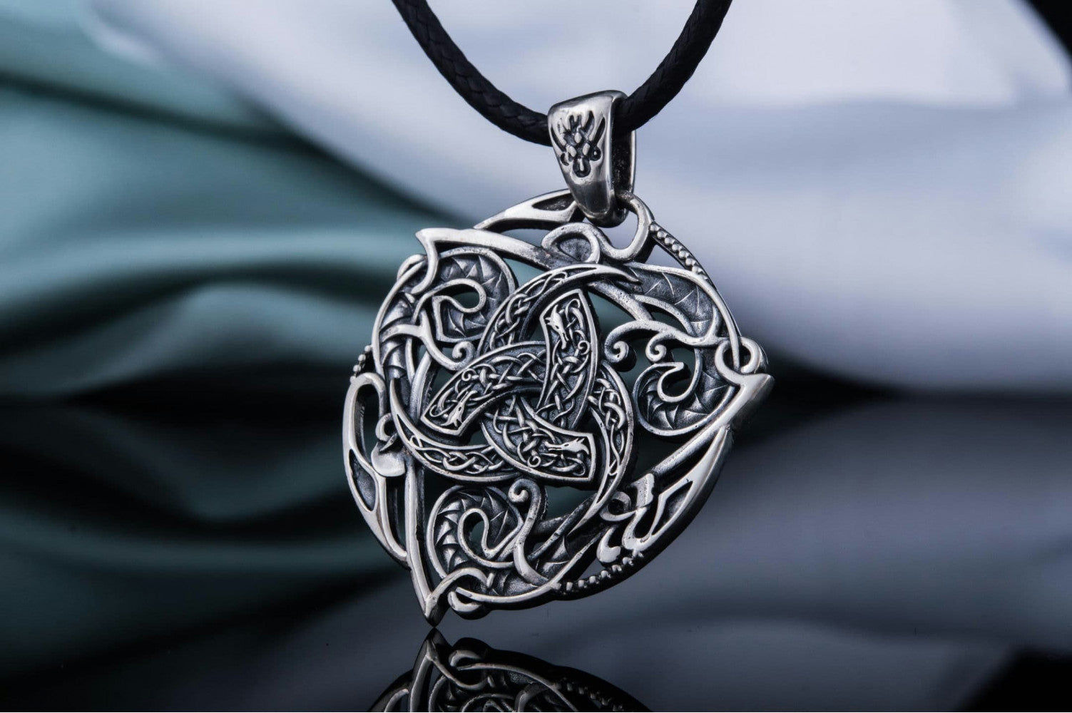 Odin Horn Symbol Pendant with Ornament Sterling Silver Norse Jewelry - vikingworkshop