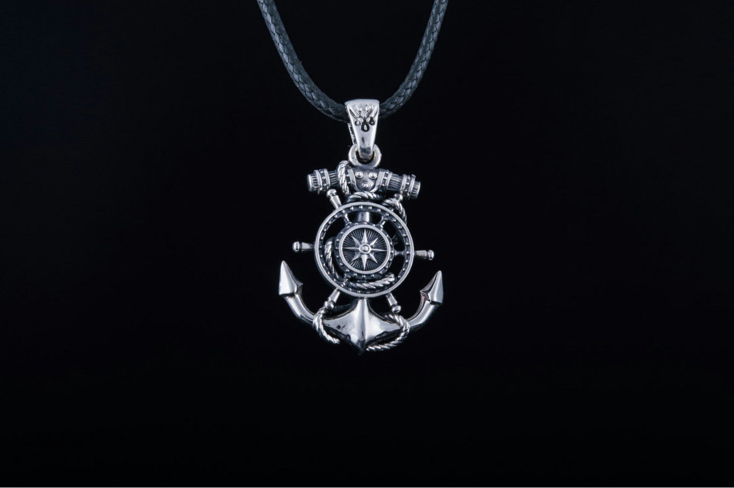 Anchor Symbol with Compass Pendant Sterling Silver Handcrafted Jewelry - vikingworkshop