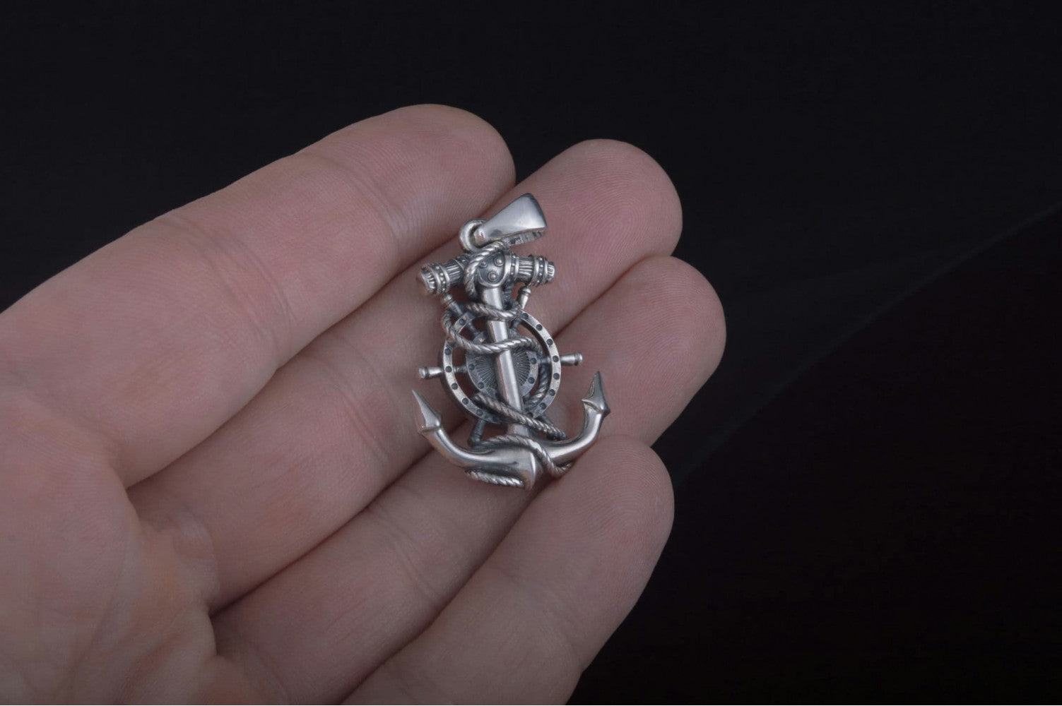 Anchor Symbol with Compass Pendant Sterling Silver Handcrafted Jewelry - vikingworkshop