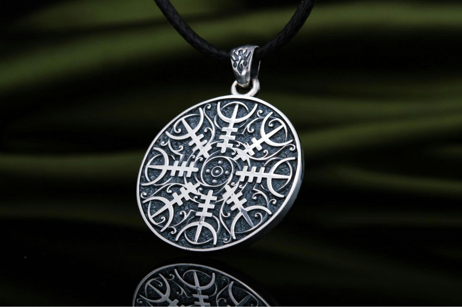 Viking Pendant with Helm of Awe Symbol Sterling Silver Norse Jewelry - vikingworkshop