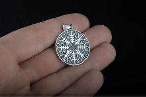 Viking Pendant with Helm of Awe Symbol Sterling Silver Norse Jewelry - vikingworkshop