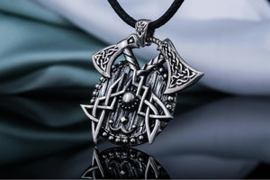 Viking Axes with Shield Sterling Silver Norse Jewelry - vikingworkshop