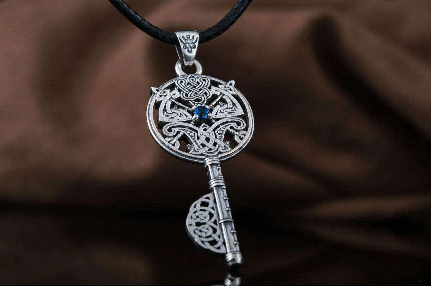 Key with Axes and Cubic Zirconia Sterling Silver Jewelry - vikingworkshop