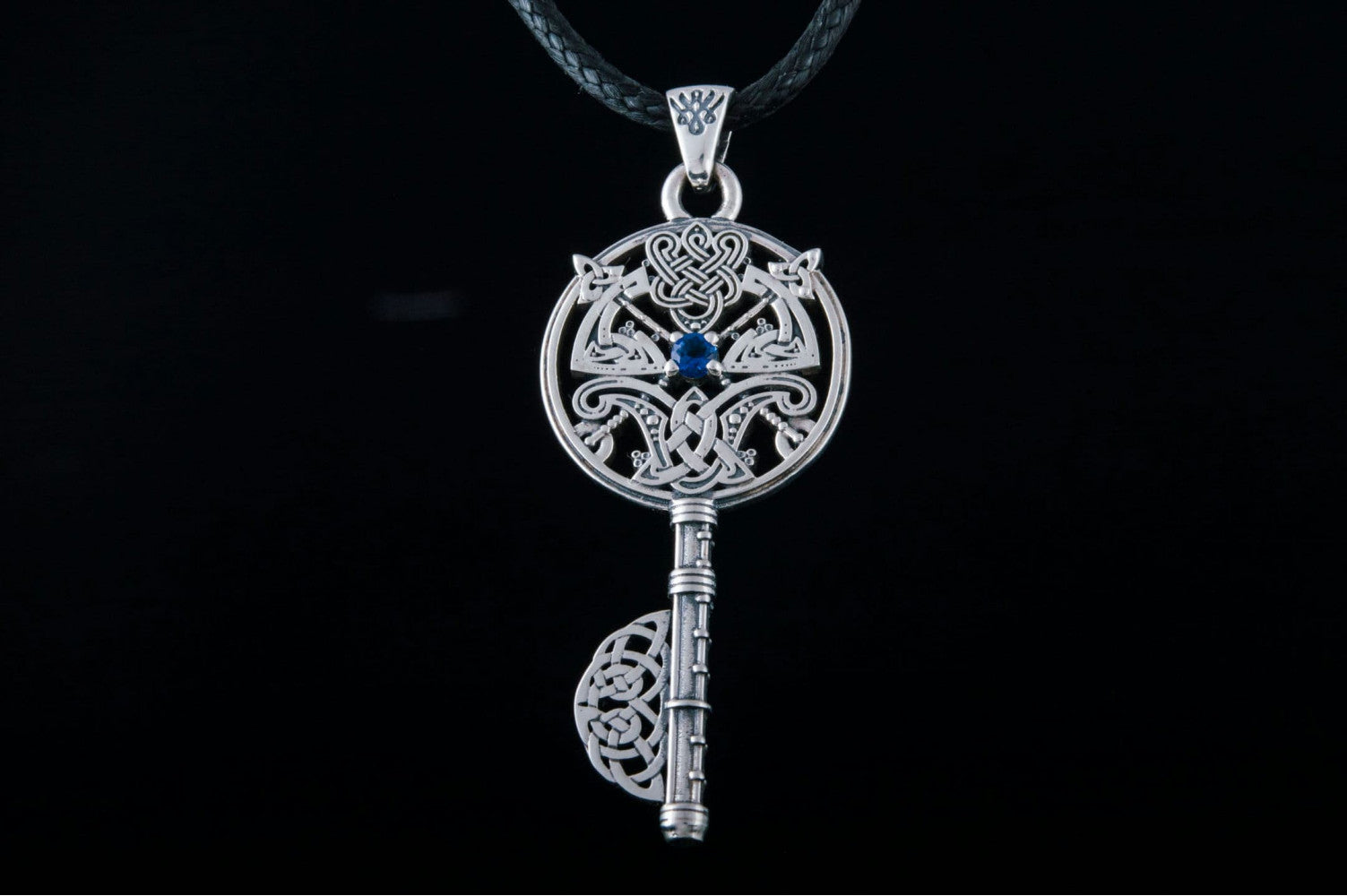 Key with Axes and Cubic Zirconia Sterling Silver Jewelry - vikingworkshop