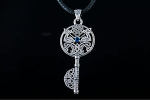 Key with Axes and Cubic Zirconia Sterling Silver Jewelry - vikingworkshop