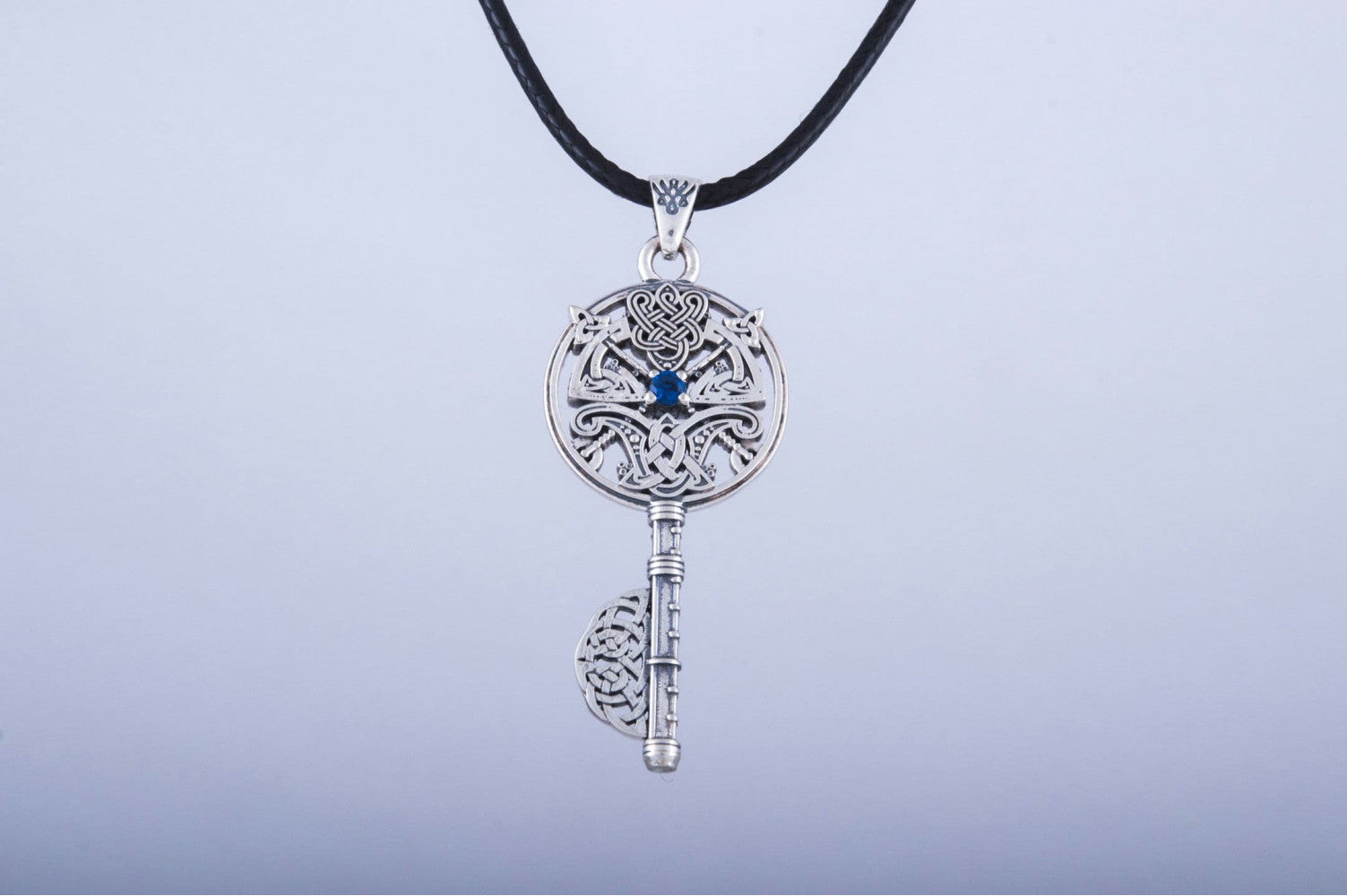 Key with Axes and Cubic Zirconia Sterling Silver Jewelry - vikingworkshop