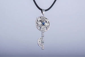 Key with Axes and Cubic Zirconia Sterling Silver Jewelry - vikingworkshop