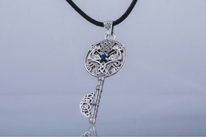 Key with Axes and Cubic Zirconia Sterling Silver Jewelry - vikingworkshop