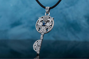 Key with Axes and Cubic Zirconia Sterling Silver Jewelry - vikingworkshop