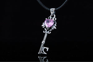 Key Pendant with Pink Gem Sterling Silver Jewelry - vikingworkshop