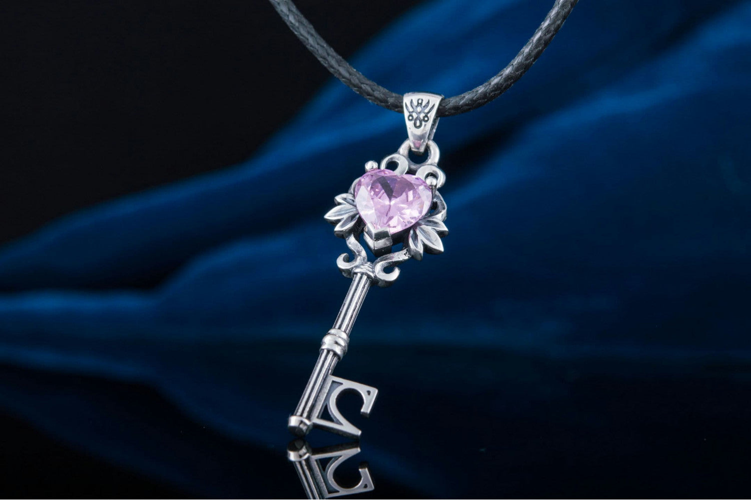 Key Pendant with Pink Gem Sterling Silver Jewelry - vikingworkshop